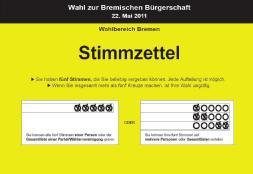 In Bremen bekommen Sie: ein weißes Heft: Das ist für die Wahl der Bremischen Bürgerschaft ein gelbes Heft: