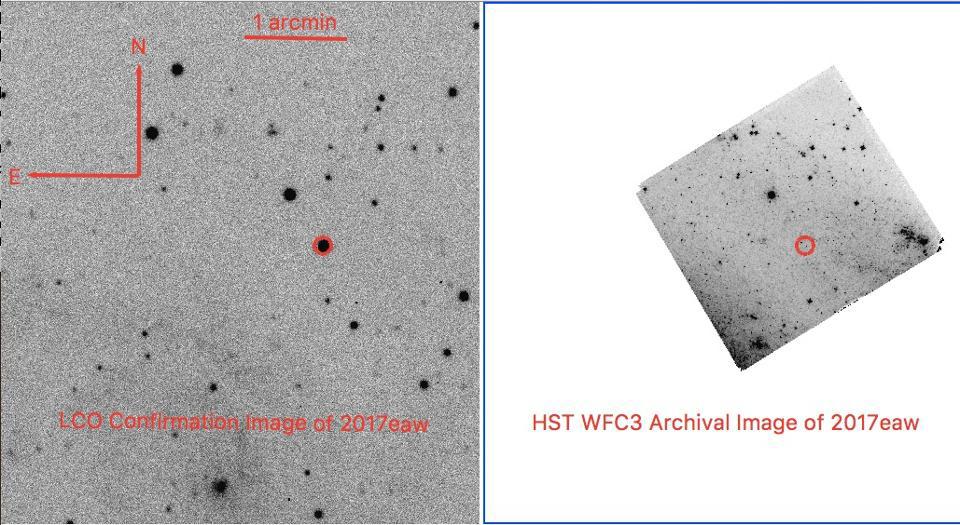 Der Vorgängerstern der SN 2017eaw - Beobachtung Die 22 Millionen Lichtjahre [1] entfernte Galaxie NGC 6946 [1, 2], in der die SN 2017eaw beobachtet wird, ist eine sog. Starburst-Galaxie [1], d.h. die Galaxie durchläuft derzeit eine intensive und schnelle Sternentstehungsphase [1].