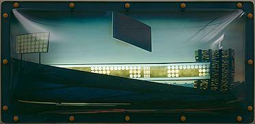 Matter, Max, Stadien, 1973, Spray auf Cupolux Lichtkuppel, mit Neon, 95,5 x 195,5 x ca.