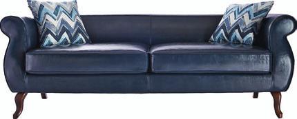 Statt 59,-*** 9,- (, 9006, 00956) Sofa enzo. Bezug Kunstleder dunkelblau. Inkl. Kissen. Holzfüße braun. Ca. B 9. H 6. T 6 cm.