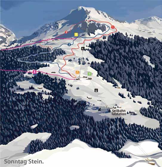 Skifahren Skigebiete Skigebiet Sonntag-Stein 7 km Piste (4 blau, 3 rot) 2 Liftanlagen 1.300 1.