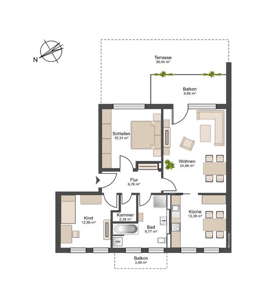 WE Größe Wohnfläche in m² Kaltmiete / m² Wfl.