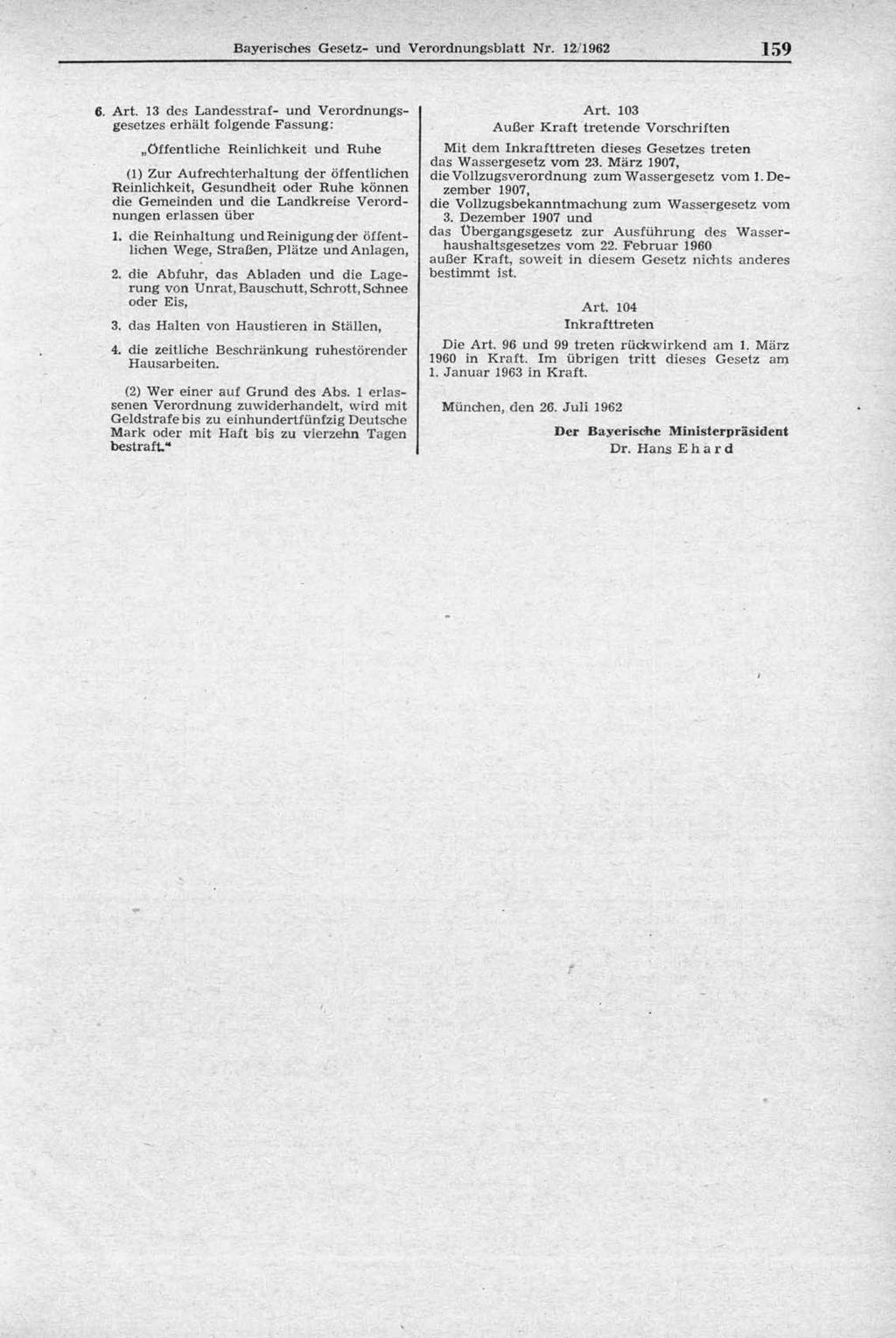Bayerisches Gesetz- und Verordnungsblatt Nr. 12/1962 159 6. Art.