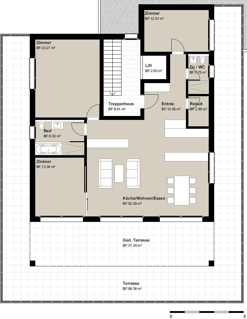 Plan 4½ Attika Wohnung (nicht massstabgetreu) IMMO GROB