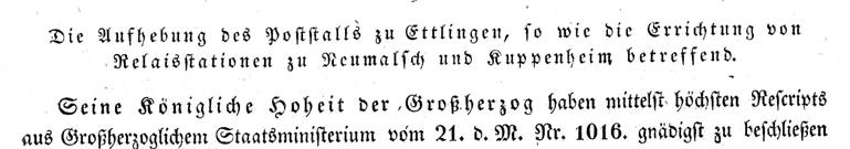 Wie ich feststellen konnte, handelt es sich einwandfrei um einen handschriftlichen Vermerk und nicht etwa um einen Schreibschriftstempel. Einwohner: 1843 4.200. Das vorgesetzte Postamt war Karlsruhe.