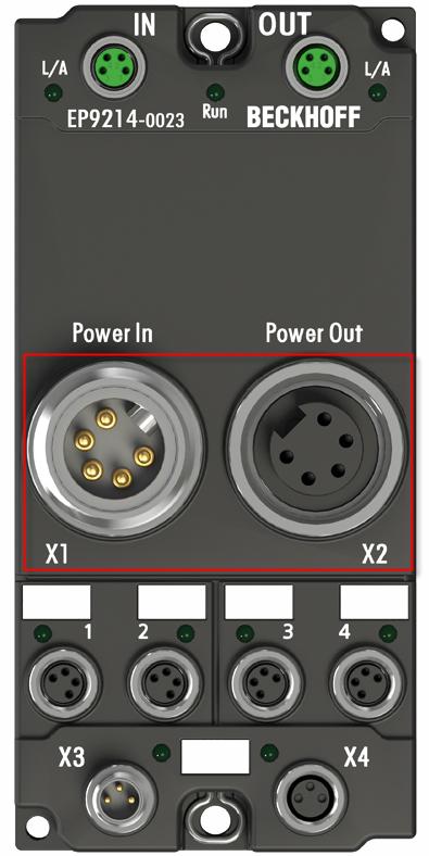 Installation Versorgung über PowerBox Module EP92x4-0023 Benötigt die Maschine größere Ströme oder sind die EtherCAT Box Module weit vom Schaltschrank und der