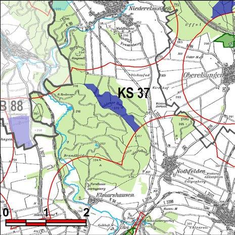 Kennung: KS 37 Rödeser Berg Wolfhagen Niederelsungen, Nothfelden Flächengröße Suchraum: 42 ha Vorranggebiet: 42 ha 5.75 m/s bis unter 6.