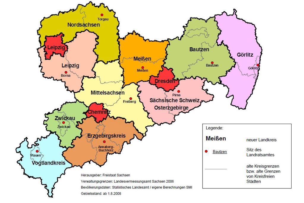 Landkreise in Sachsen Der Erzgebirgskreis: 349.582 Einwohner einwohnerstärkster Landkreis Ostdeutschlands ca. 191 Einwohner/km 2 am dichtesten besiedeltes Mittelgebirge Europas 16.