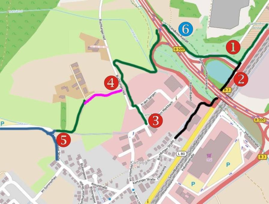 3. Problemstellen in Sinzheim Die Verbesserung des Fahrradverkehrs innerhalb Sinzheims (Hauptort) ist insofern noch schlecht planbar, weil einerseits die B3 (neu) noch nicht fertiggestellt ist und