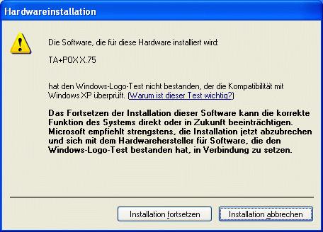 Weiter > drücken Diese Warnung von Windows XP kann