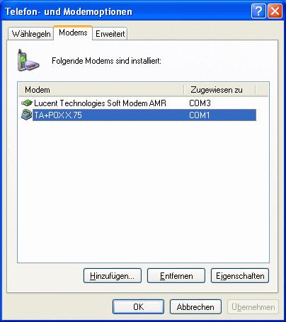 Modemtreiber Einstellen In der Übersicht der installierten Modemtreiber ist nun der gerade