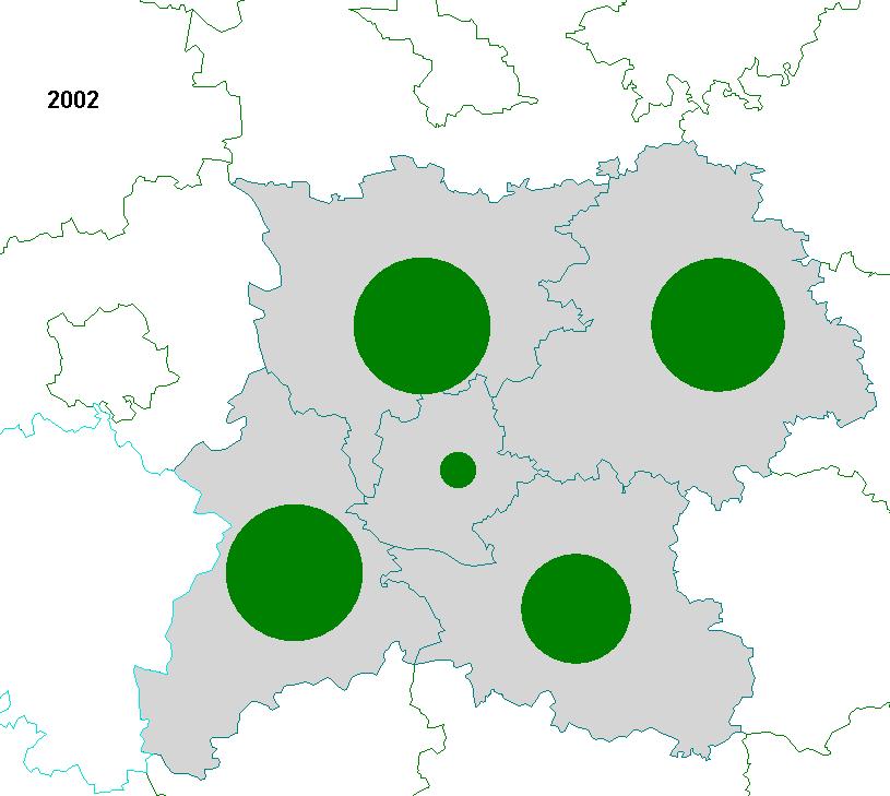 Beispiel 2: Animation einer Zeitreihe Es soll die zeitliche Entwicklung der Bevölkerung der Region Stuttgart von 1990 2008 bzw. 2009 2025 (Prognose) animiert werden.