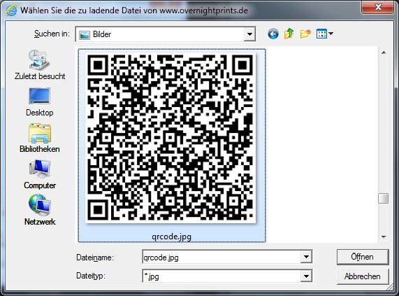 Wählen Sie nun den von Ihnen erzeugten QR-Code aus und bestätigen Sie mit Öffnen.