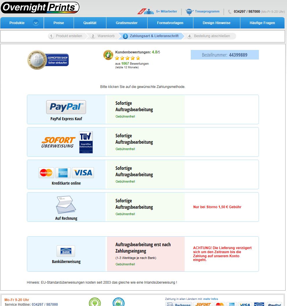 Hier bietet Ihnen die Firma verschiedene Möglichkeiten zur Bezahlung an. Für PayPal benötigen Sie ein Konto bei der Firma PayPal.