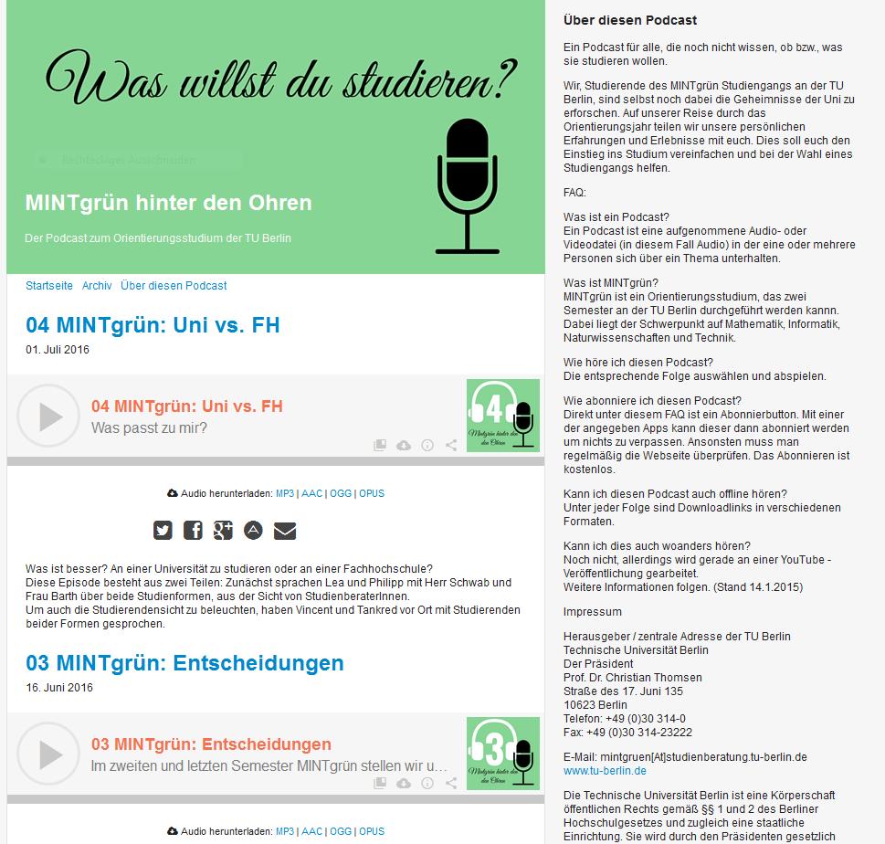 MINT grün - Podcast TU Berlin Allgemeine Studienberatung H.