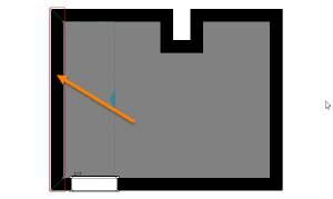 Die Vorgehensweise ist die gleiche wie beim Einfügen einer Tür. Wählen Sie hierfür zunächst die linke Wand durch einen Klick in der Ansicht Grundriss aus.