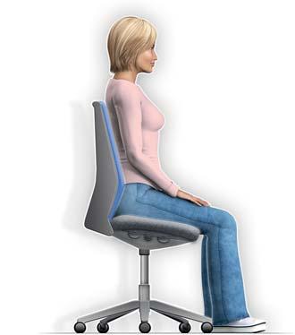 Stuhl einstellen Ihre Oberschenkel sollen bis auf wenige Zentimeter auf der Sitzfläche aufliegen und Ihre Füsse sollten guten Bodenkontakt haben.