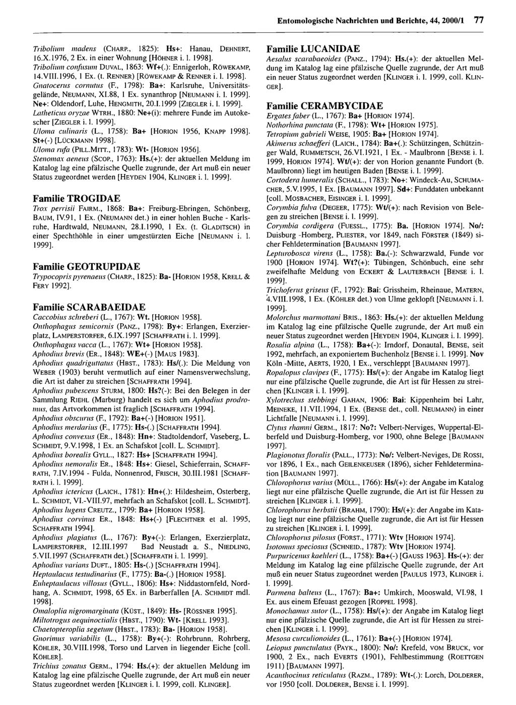 Entomologische Nachrichten und Berichte; download Entomologische unter www.biologiezentrum.at Nachrichten und Berichte, 44, 2000/1 77 Tribolimi! madens (C h a rp.