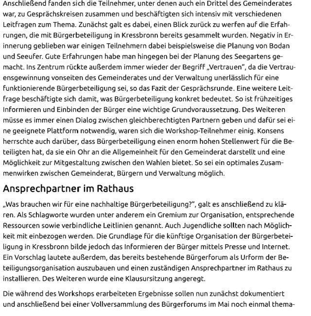 Dkumentatin 12 Impressum: Für den Beirat des Bürgerfrum: Marin Drner, Britta Wagner, Arne Girgenshn, Dr.