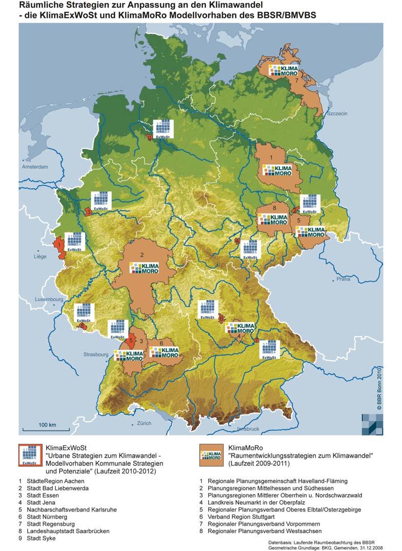 3. Die Modellvorhaben KlimaMORO: Acht Regionen, 2009-2011 KlimaExWoSt: Neun Städte / Stadtregionen, 2010-2012; Zzgl.
