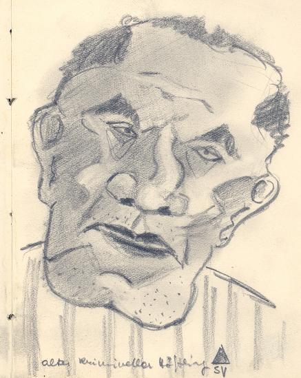 Abbildung 39: Hans Marńálek, alter krimineller Häftling, Bleistift auf Papier, Mauthausen o.j. [DÖW, 715]. 6.