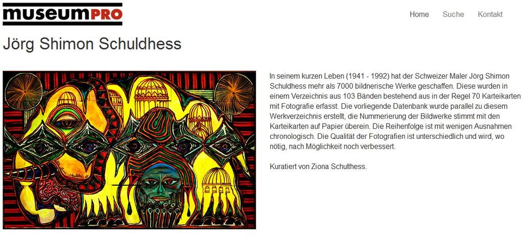 Jörg Shimon Schuldhess Stiftung, Basel Werkverzeichnis, kuratiert von