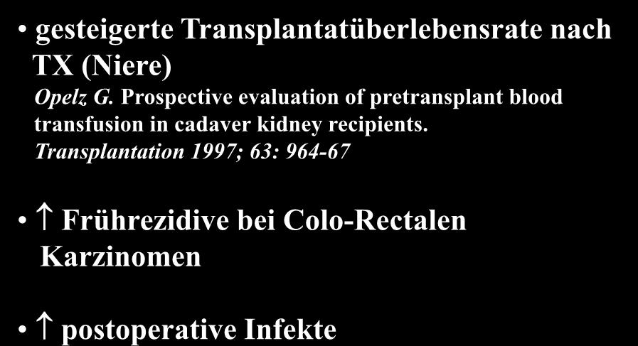 25 Immunsuppression durch EC-Transfusion gesteigerte Transplantatüberlebensrate nach TX (Niere) Opelz G.
