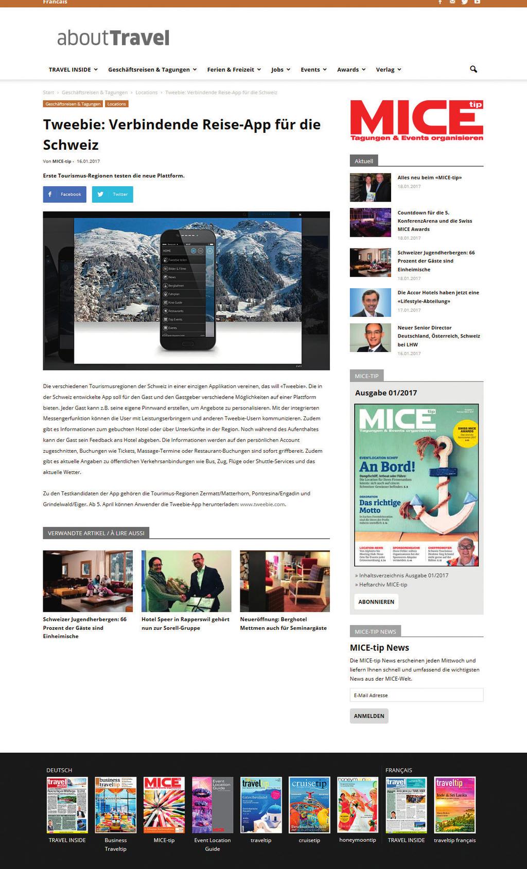 MUSTER WEBSITE ONLINE «Geschäftsreisen & Tagungen» Die Redaktion von MICE-tip und Business Traveltip liefert die Inhalte für diese Rubrik.