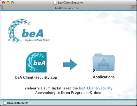 3. Klicken Sie auf das Symbol für die bea Client-Security, um es zu markieren und ziehen Sie es mit gedrückter Maustaste auf den Ordner Applications.