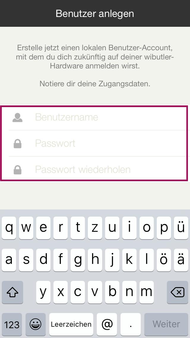 zukünftig heißen soll und wähle ein Passwort aus. Tippe dann auf den Pfeil oben rechts.