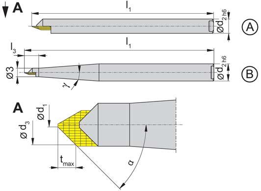 FASFRÄSR CHAMFR MILLING CUTTR Hochglanzfräsen High polish milling DSFF.MD 1-schneidig, MKD-bestückt single fluted, MCD tipped d 1 d 2 l 1 l 3 d 3 t max α γ Ausführung Version MD10 DSFF.MD.30.38.