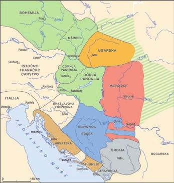 Hrvatska sa susjednim zemljama devedesetih godina IX. stoljeća prema Martinu Eggersu u: M.