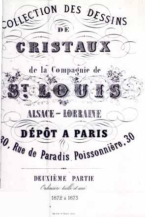 2004-3-01/001 Musterbuch Saint Louis 1887, Titelblatt Sammlung Musée du Verre et du Cristal Meisenthal Marke 1887: siehe Titelblatt, unten: Wasserkaraffe und -becher in Oval mit St.