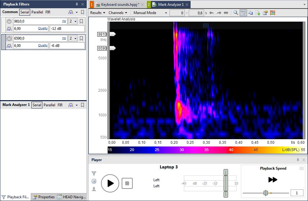 Sounddesign durch Wiedergabe-Filter Mithilfe der Wiedergabe-Filter im Marken-Analysator der ArtemiS SUITE 1 können aufgenommene Geräusche so verändert werden, dass sie einen besseren bzw.