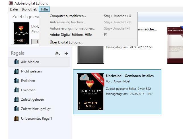 Klicken Sie auf Hilfe Computer autorisieren. Sofern Sie keine Adobe-ID besitzen klicken Sie auf Adobe-ID erstellen. Sie werden auf die Anmeldeseite der Firma Adobe weitergeleitet.