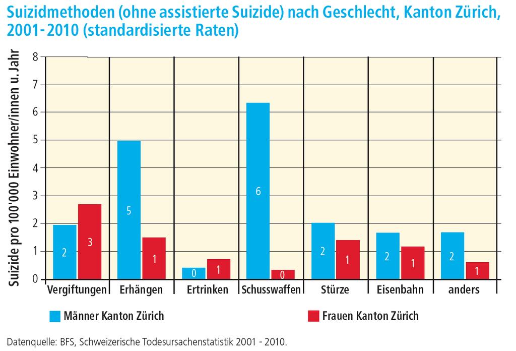 Suizidmethoden nach Geschlecht Kanton Zürich