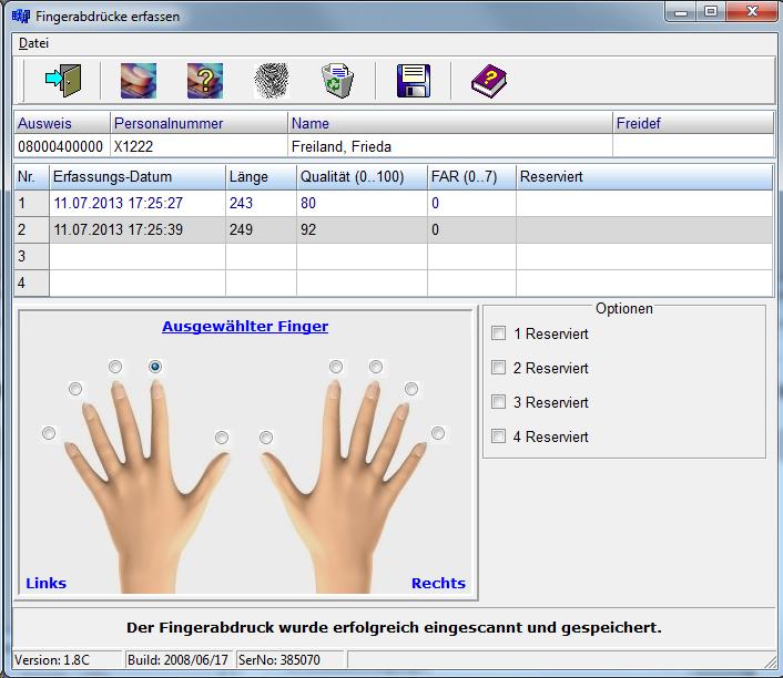 Wird nach dem Anklicken des Icons Fingerabdruck einscannen zu lange gewartet, bevor der Finger auf den Sensor der XMP-FES gelegt wird (>10sec.