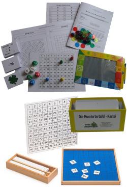 1030 66,85 63,00 Materialpaket Hundertertafel Dieses Materialpaket beinhaltet alles, was ein Kind braucht, um die Zahlen von 1-100 zu erlernen und diesen Zahlenraum für sich zu erschließen.