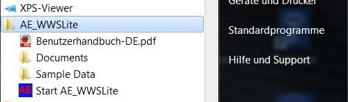 Schritt 3: Starten Sie das Programm, Musterdatei öffnen Nach der Installation: Im Start Menü haben Sie einen neuen Eintrag AE-WWSLite mit weiteren Informationen und