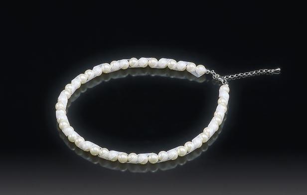 Necklace, fabric flower, organdy ribbon 70 cm 5013002-190 Armband,