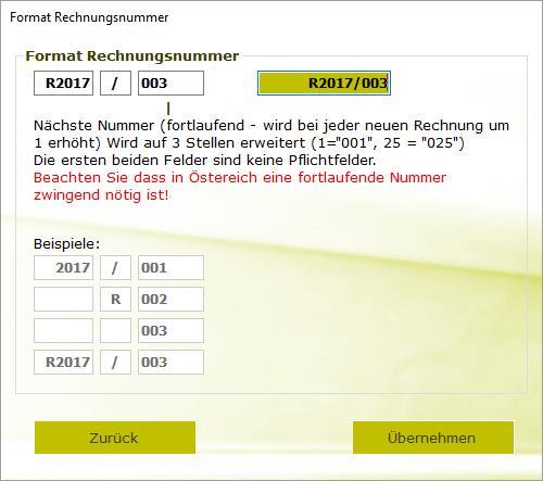 2.4 Rechnungsnummer Hier können Sie bestimmen wie Ihre Rechnungsnummern aussehen sollen.