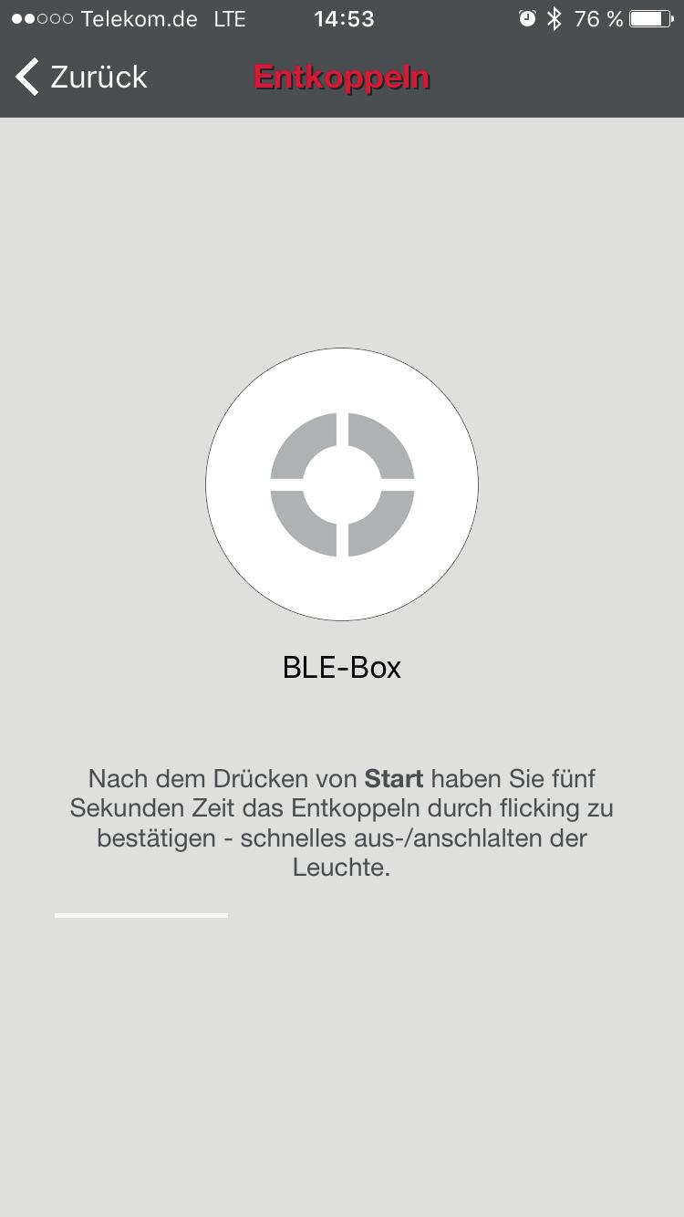 Gewünschte BLE-Box anklicken und mit Gerät entkoppeln bestätigen. Dies entkoppelt die BLE-Box, sofern Sie Administrationsrechte für das Netzwerk besitzen.