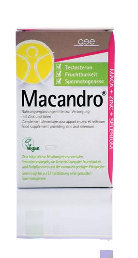 Macandro Zink trägt bei: zur Erhaltung eines normalen Testosteronspiegels zur Unterstützung der Fruchtbarkeit und Fortpflanzung zur Unterstützung der normalen geistigen Fähigkeiten Zink Macandro