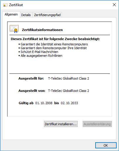 Abb. 2 Windows-Eingabeaufforderung Nach erneutem Bestätigen mit Enter werden Sie aufgefordert das Wurzelzertifikat der Deutschen Telekom zu installieren.