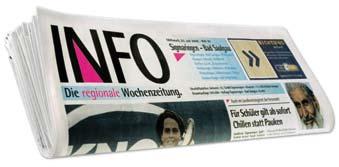 INFO Die regionale Wochenzeitung Erscheinungsweise: wöchentlich mittwochs Auflage ca. 68.000 Exemplare Auflage ca. 26.800 Exemplare Auflage ca. 16.000 Exemplare Auflage ca. 55.