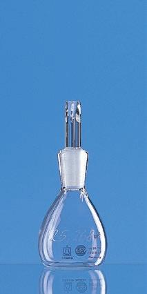 Volumenmessgeräte aus Glas Handhabung Handhabung von Pyknometern Pyknometer dienen vorwiegend der Dichtebestimmung von Flüssigkeiten mit nicht zu hoher Viskosität.