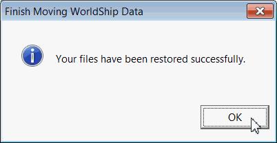 Wenn Sie das Kontrollkästchen Verschieben von WorldShip Daten beenden markiert haben, zeigt das gleichnamige Fenster den Fortschritt an, während die Dateien