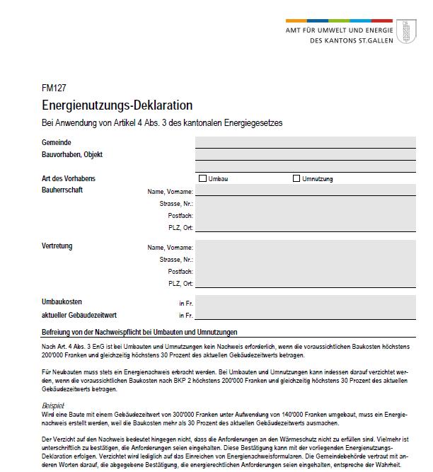 Energienutzungsdeklaration bei Umbauten Baukosten von max. Fr. 200'000.- und max.