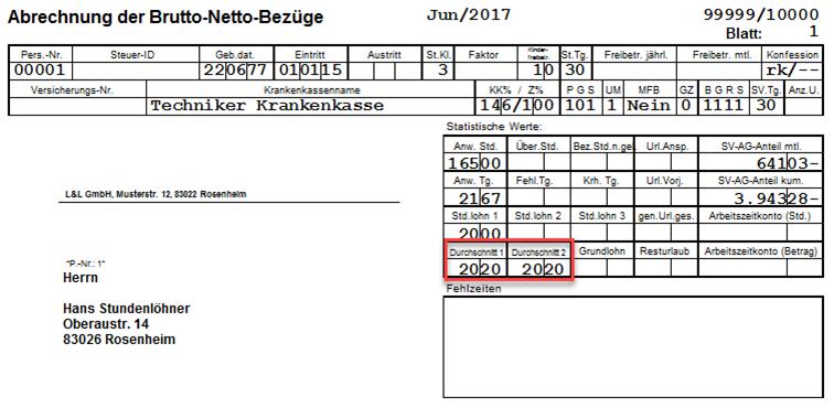 Seite 5 3. Ausweis des Durchschnittslohns auf der Brutto-Netto-Abrechnung Der errechnete Durchschnittslohn 1 bzw.