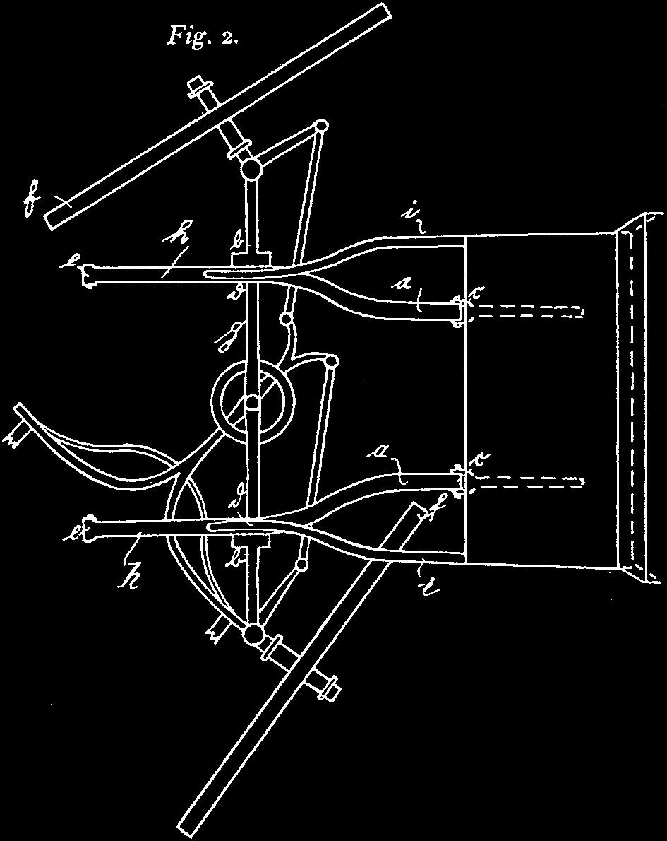 Abb. 47 Bekanntes Prinzip, neuartige Ausführung Selbsttragender Wagenaufbau mit Formfedern a und Formarmen i, die den groûen Vorderrädern genügend Raum zum Einschlagen
